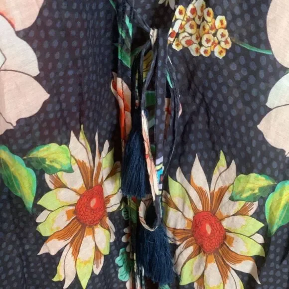 Johnny Was bright floral print short cotton silk coverup kimono - Picture 6 of 8